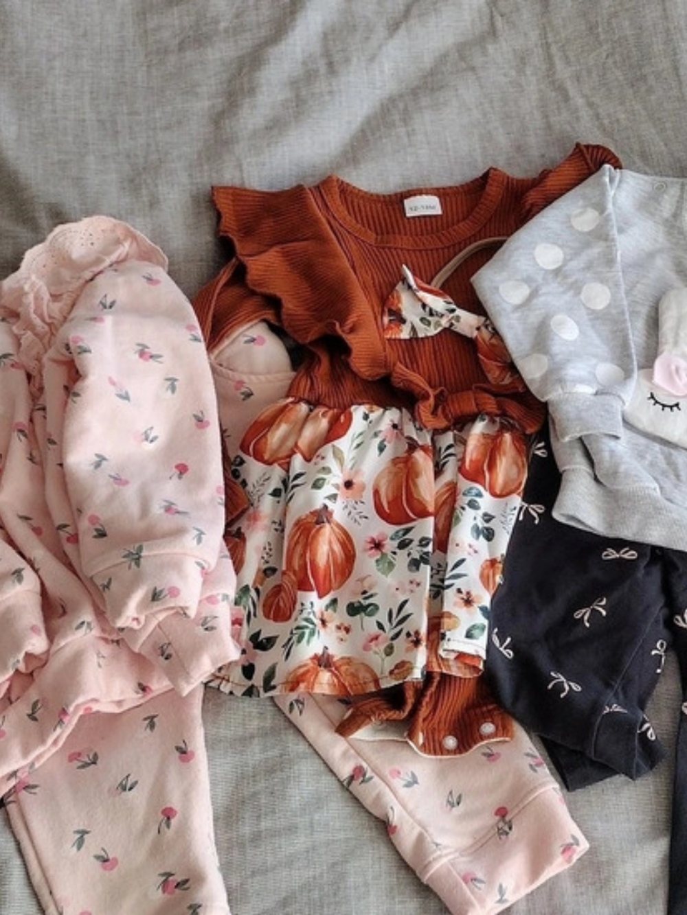 Girls 12-18M Outfit Bundle Pumpkin Dress Bunny Top Leggings Pink Set